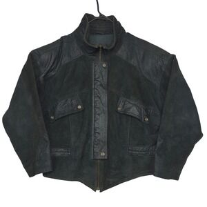 Learsi Vintage Black Suede Leather Jacket Snakeskin Embossed Trim Mens Medium‎